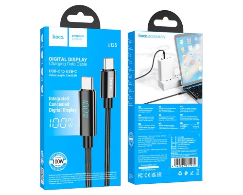 Кабель HOCO U125 Benefit 100W charging data cable with display Type-C to Type-C Black (6942007611930) Кабель HOCO U125 Benefit 100W charging data cable with display Type-C to Type-C Black (6942007611930)