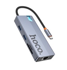 USB-хаб HOCO HB52 Wow 8-in-1 multi-function converter (HDTV+RJ45+SD/TF+PD+Type-C3.0+USB3.0*2) Deep Space Gray (6942007647311)
