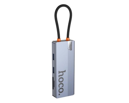 USB-хаб HOCO HB52 Wow 8-in-1 multi-function converter (HDTV+RJ45+SD/TF+PD+Type-C3.0+USB3.0*2) Deep Space Gray (6942007647311)