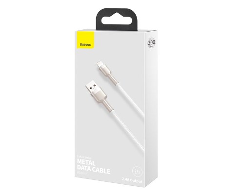 Дата кабель USB 2.0 AM to Lightning 2.0m Cafule Series Metal 2.4A White Baseus (CALJK-B02)
