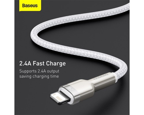 Дата кабель USB 2.0 AM to Lightning 2.0m Cafule Series Metal 2.4A White Baseus (CALJK-B02)