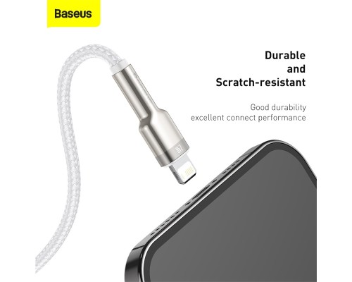 Дата кабель USB 2.0 AM to Lightning 2.0m Cafule Series Metal 2.4A White Baseus (CALJK-B02)