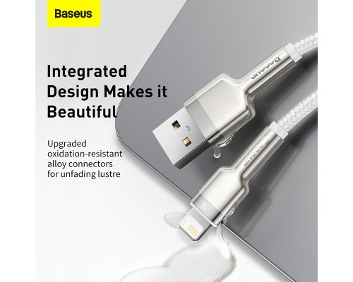 Дата кабель USB 2.0 AM to Lightning 2.0m Cafule Series Metal 2.4A White Baseus (CALJK-B02)