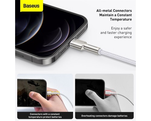 Дата кабель USB 2.0 AM to Lightning 2.0m Cafule Series Metal 2.4A White Baseus (CALJK-B02)