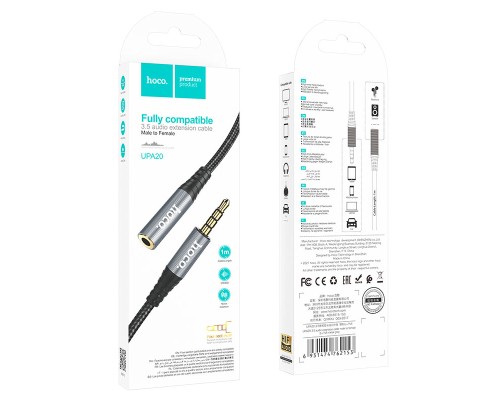 Кабель мультимедійний 3.5mm M to 3.5mm F 1.0m UPA20 3.5 audio Gray HOCO (6931474762153)