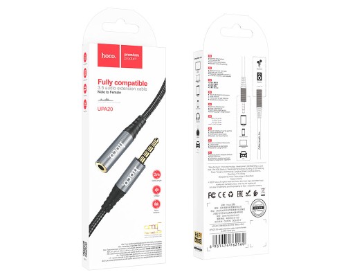 Кабель мультимедійний 3.5mm M to 3.5mm F 2.0m UPA20 3.5 audio Gray HOCO (6931474762160)