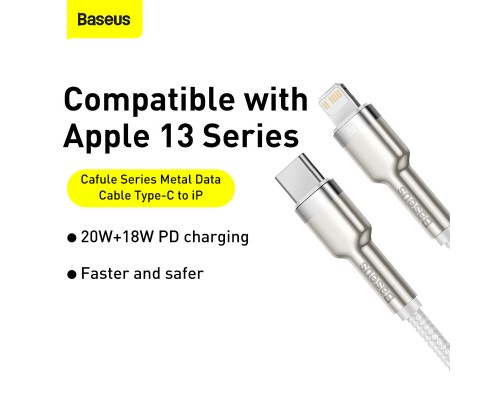 Дата кабель USB-C to Lightning 2.0m Cafule Metal PD 20W white Baseus (CATLJK-B02)