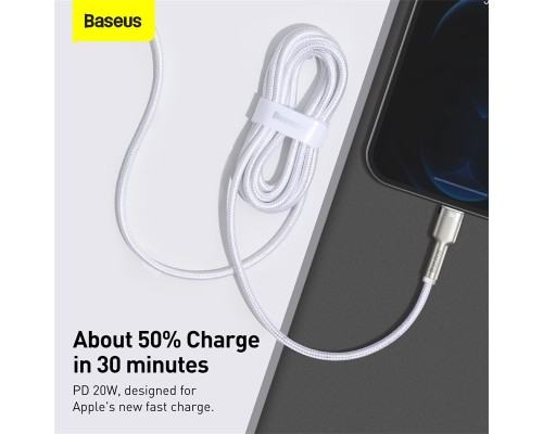 Дата кабель USB-C to Lightning 2.0m Cafule Metal PD 20W white Baseus (CATLJK-B02)