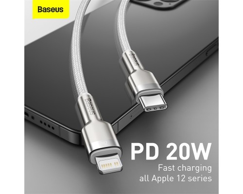 Дата кабель USB-C to Lightning 2.0m Cafule Metal PD 20W white Baseus (CATLJK-B02)