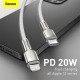 Дата кабель USB-C to Lightning 2.0m Cafule Metal PD 20W white Baseus (CATLJK-B02)