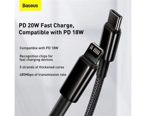 Дата кабель USB-C to Lightning 2.0m Tungsten Gold Fast Charging, PD 20W black Baseus (CATLWJ-A01)