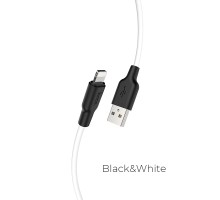Кабель HOCO X21 Plus USB to iP 2.4A, 1m, silicone, silicone connectors, Black+White (6931474711816)