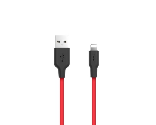 Дата кабель USB 2.0 AM to Lightning 1.0m 2A silicone X21 black+red HOCO (6957531071372)
