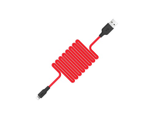 Дата кабель USB 2.0 AM to Lightning 1.0m 2A silicone X21 black+red HOCO (6957531071372)