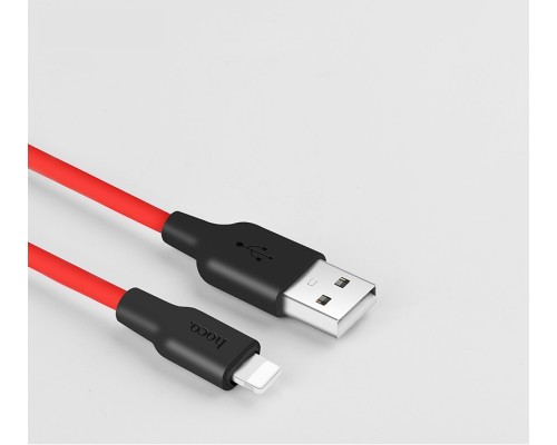 Дата кабель USB 2.0 AM to Lightning 1.0m 2A silicone X21 black+red HOCO (6957531071372)
