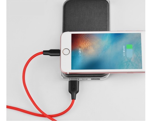 Дата кабель USB 2.0 AM to Lightning 1.0m 2A silicone X21 black+red HOCO (6957531071372)