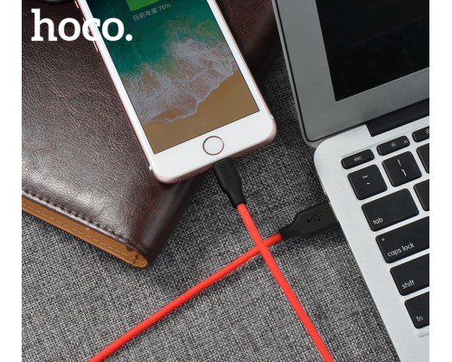 Дата кабель USB 2.0 AM to Lightning 1.0m 2A silicone X21 black+red HOCO (6957531071372)