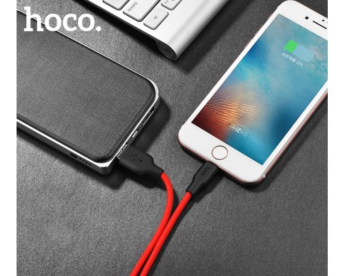 Дата кабель USB 2.0 AM to Lightning 1.0m 2A silicone X21 black+red HOCO (6957531071372)