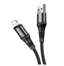 Кабель HOCO X50 USB to iP 2.4A, 1m, nylon, aluminum connectors, Black (6931474734198)