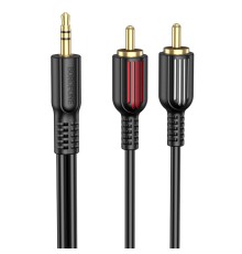 Аудіокабель BOROFONE BL11 3.5mm male to double lotus RCA, PVC, 1,5m, Black (6974443382204)