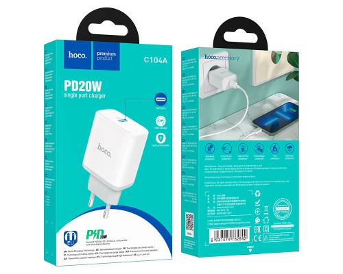 Зарядний пристрій HOCO C104A Stage USB-C PD20W White (6931474782892)