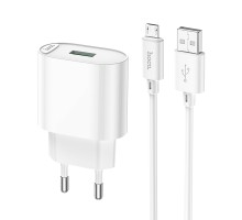 Мережевий зарядний пристрій з кабелем HOCO C109A Fighter single port QC3.0 charger set(Micro) White (6931474784827)