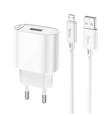 Мережевий зарядний пристрій з кабелем HOCO C109A Fighter single port QC3.0 charger set(Micro) White (6931474784827)