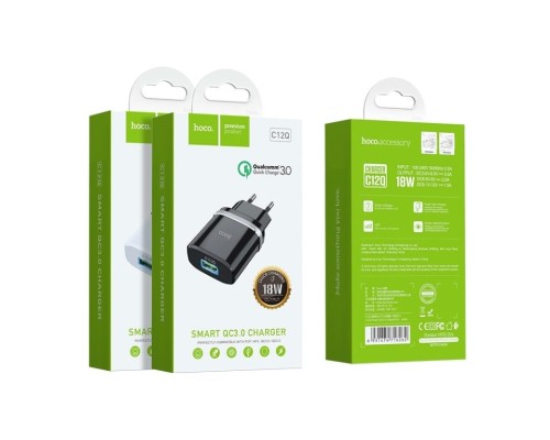Зарядний пристрій HOCO C12Q Smart USB QC3.0 18W Black (6931474716255)