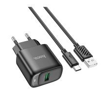 Мережевий зарядний пристрій з кабелем HOCO C140A Smart single port QC3.0 charger set(Type-C)(EU) Black (6942007627825)