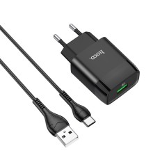 Мережевий зарядний пристрій з кабелем HOCO C72Q Glorious single port QC3.0 charger set(Type-C) 18W  Black (6931474732545)