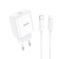 Мережевий зарядний пристрій з кабелем HOCO C76A Pro Majestic single port PD30W charger set (C to iP)(EU) White (6942007616317)