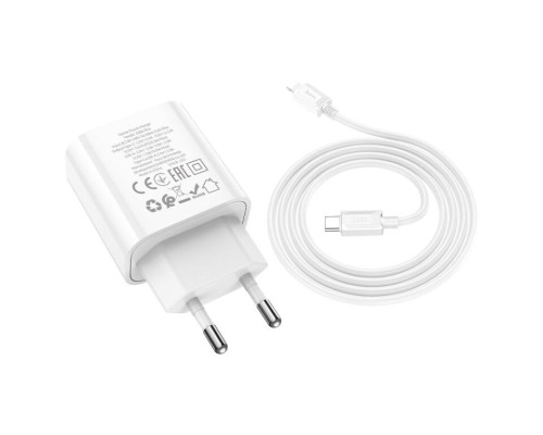 Зарядний пристрій HOCO C80A Plus Rapido 1xUSB-C PD20W + 1xUSB QC3.0 + cable USB-C to Lightning White (6931474779892)