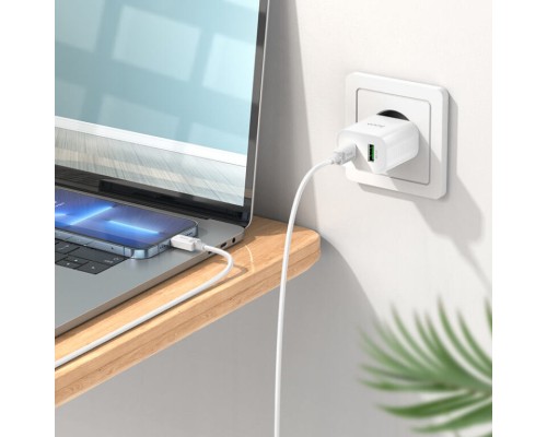 Зарядний пристрій HOCO C80A Plus Rapido 1xUSB-C PD20W + 1xUSB QC3.0 + cable USB-C to Lightning White (6931474779892)