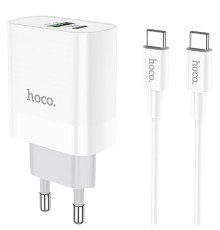 Мережевий зарядний пристрій з кабелем HOCO C80A Rapido PD20W+QC3.0 charger set (Type-C TO Type-C)(EU) White (6931474740533)