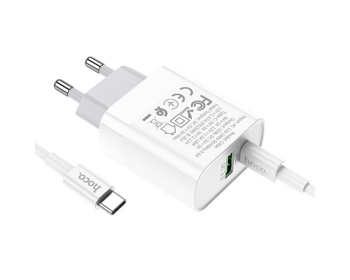 Зарядний пристрій HOCO C80A Rapido 1xUSB-C PD20W + 1xUSB QC3.0 + cable USB-C to USB-C White (6931474740533)