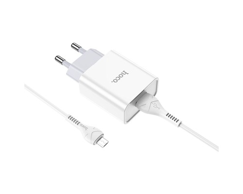 Мережевий зарядний пристрій з кабелем HOCO C81A Asombroso single port charger set(Micro) 10.5W White (6931474727954)
