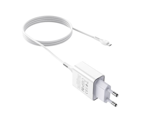 Мережевий зарядний пристрій з кабелем HOCO C81A Asombroso single port charger set(Micro) 10.5W White (6931474727954)
