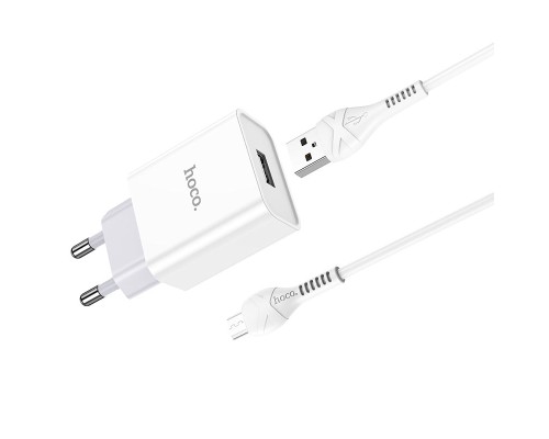 Мережевий зарядний пристрій з кабелем HOCO C81A Asombroso single port charger set(Micro) 10.5W White (6931474727954)