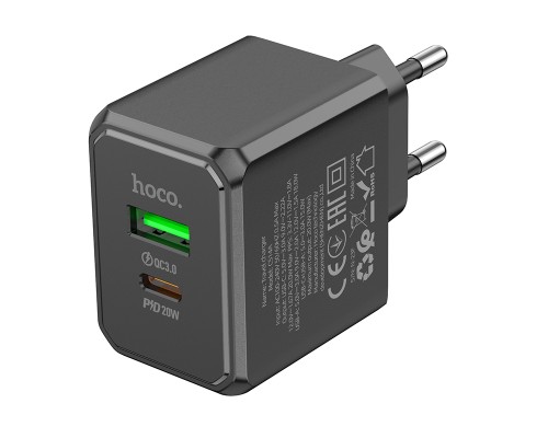 Зарядний пристрій HOCO CS14A Ocean 1xUSB-C PD20W + 1xUSB QC3.0 Black (6942007603898)