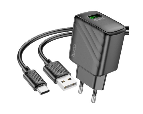 Мережевий зарядний пристрій з кабелем HOCO CS21A Rich single port QC3.0 charger set (Type-C)(EU) Black (6942007609906)