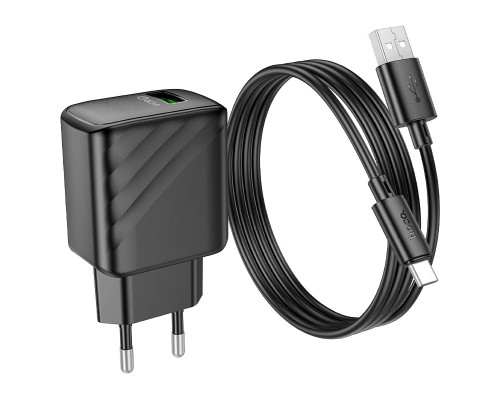 Мережевий зарядний пристрій з кабелем HOCO CS21A Rich single port QC3.0 charger set (Type-C)(EU) Black (6942007609906)