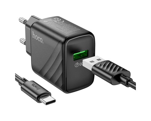 Мережевий зарядний пристрій з кабелем HOCO CS21A Rich single port QC3.0 charger set (Type-C)(EU) Black (6942007609906)