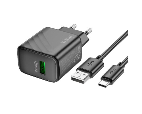 Мережевий зарядний пристрій з кабелем HOCO CS21A Rich single port QC3.0 charger set (Type-C)(EU) Black (6942007609906)