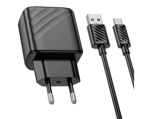 Мережевий зарядний пристрій з кабелем HOCO CS21A Rich single port QC3.0 charger set (Type-C)(EU) Black (6942007609906)