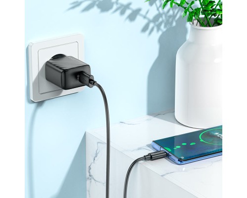 Мережевий зарядний пристрій з кабелем HOCO CS21A Rich single port QC3.0 charger set (Type-C)(EU) Black (6942007609906)