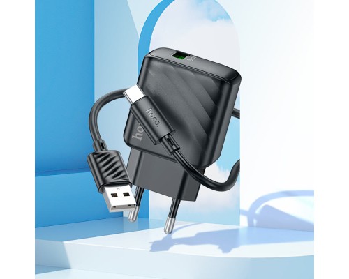 Мережевий зарядний пристрій з кабелем HOCO CS21A Rich single port QC3.0 charger set (Type-C)(EU) Black (6942007609906)