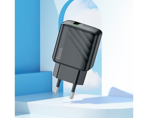 Мережевий зарядний пристрій з кабелем HOCO CS21A Rich single port QC3.0 charger set (Type-C)(EU) Black (6942007609906)