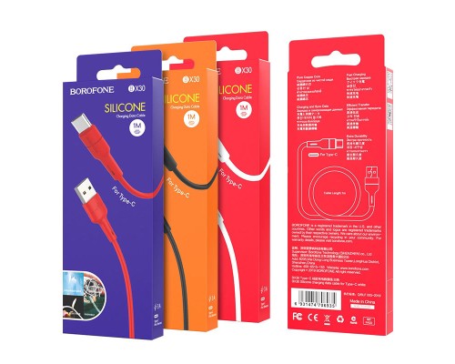 Дата кабель USB 2.0 AM to USB-C 1.0m 3A silicone BX30 white BOROFONE (6931474706935)
