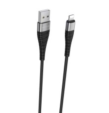 Кабель BOROFONE BX32 USB to iP 2.4A, 1m, nylon, aluminum+TPE connectors, Black (6931474710413)