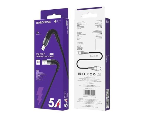 Дата кабель USB 2.0 AM to USB-C 1.0m 2.4A nylon BX32 black BOROFONE (6931474710451)